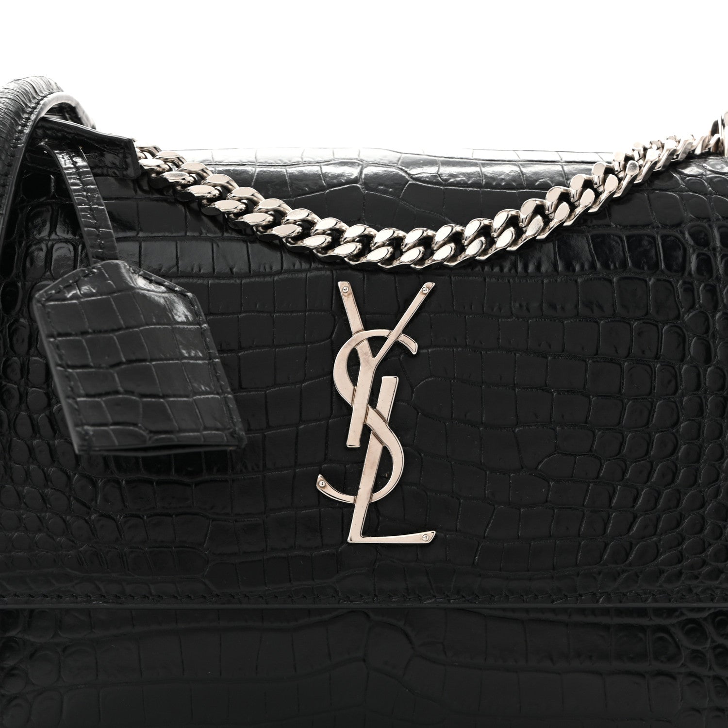 Saint Laurent Calfskin Crocodile Embossed Medium Monogram Sunset Black 7 of 9