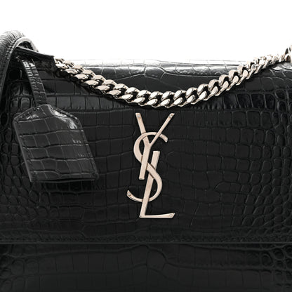 Saint Laurent Calfskin Crocodile Embossed Medium Monogram Sunset Black 7 of 9
