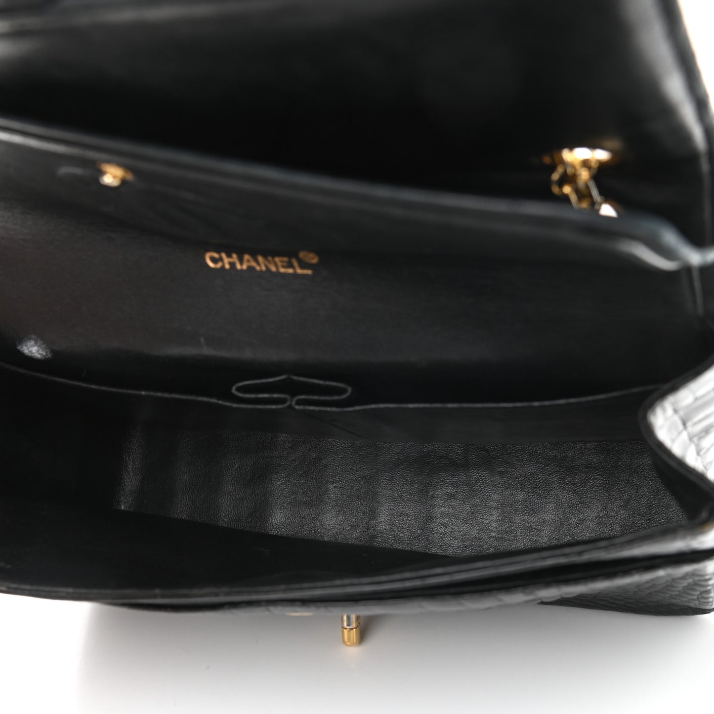 Shiny Crocodile Medium Double Flap Black