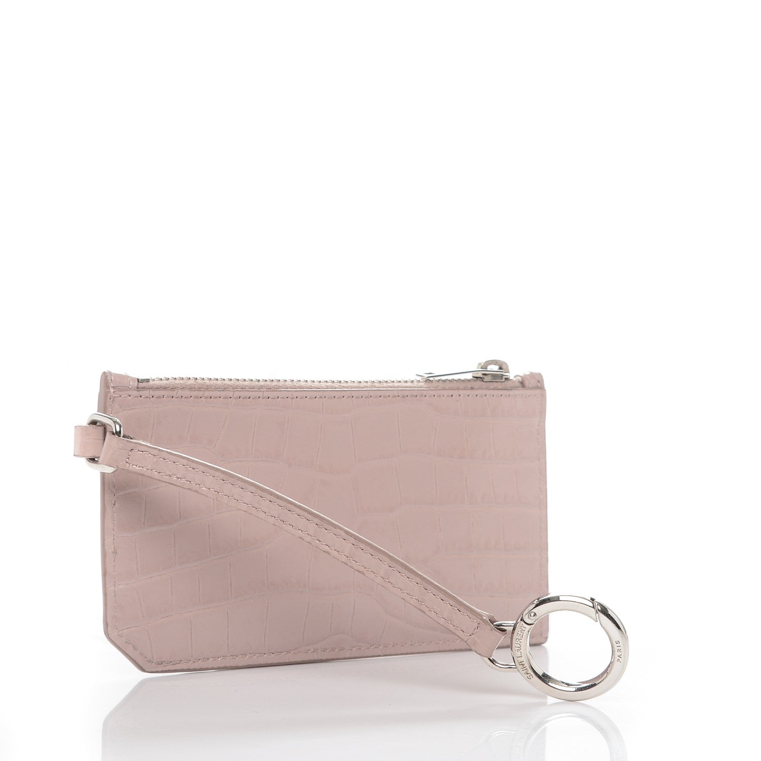 Saint Laurent Calfskin Crocodile Embossed 5 Fragments Zip Pouch Card Holder Rose Antic 3 of 6