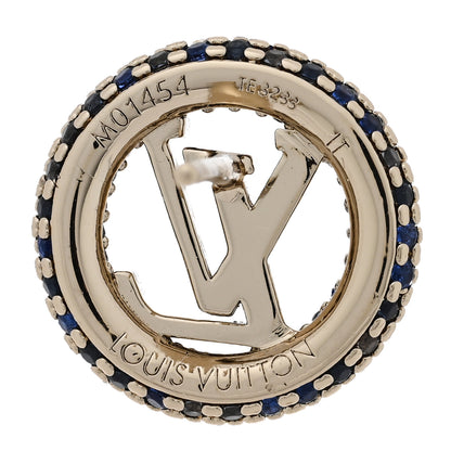 Louis Vuitton Metal Crystal Louise Tresor Earrings Gold Blue 4 of 5