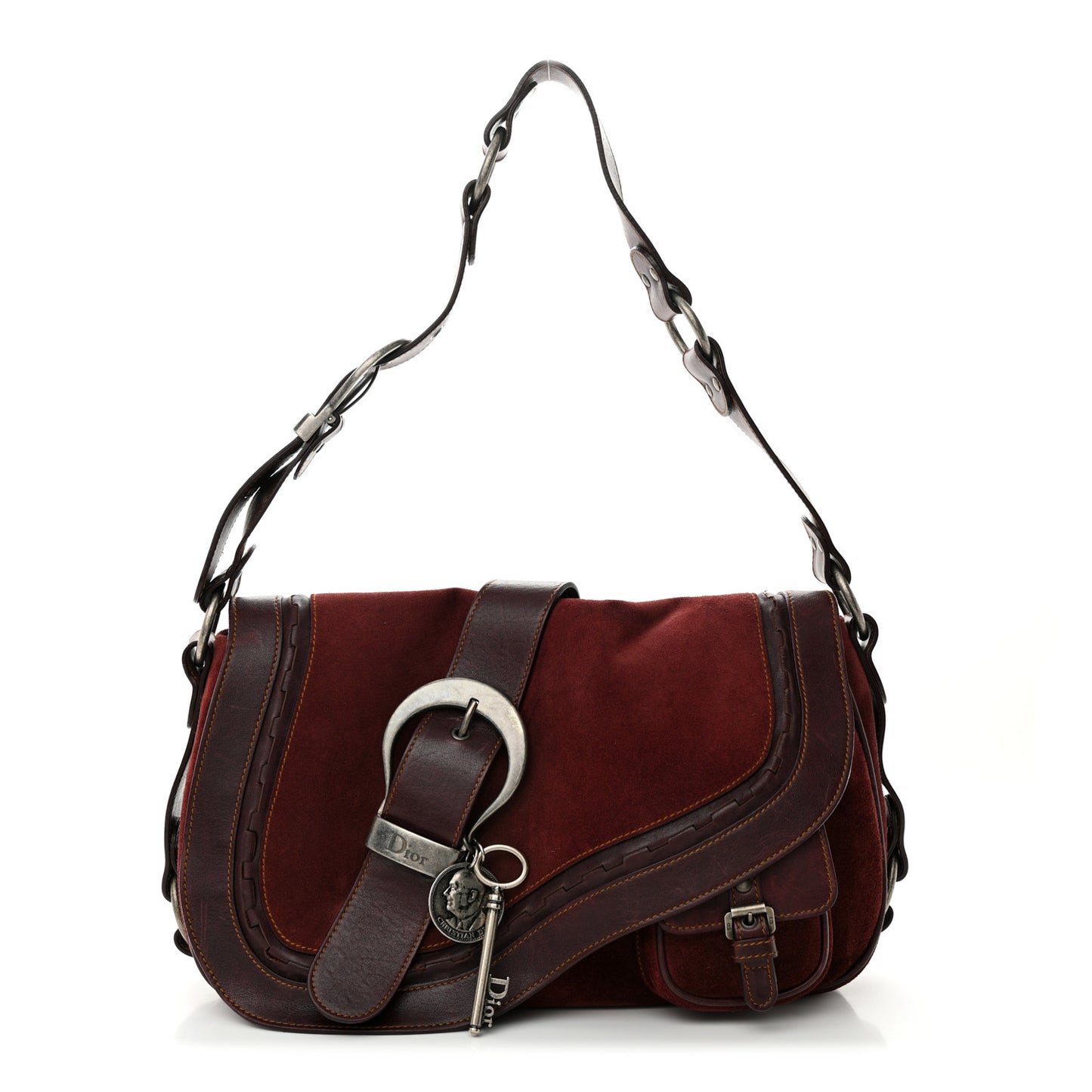Suede Calfskin Medium Gaucho Double Saddle Burgundy