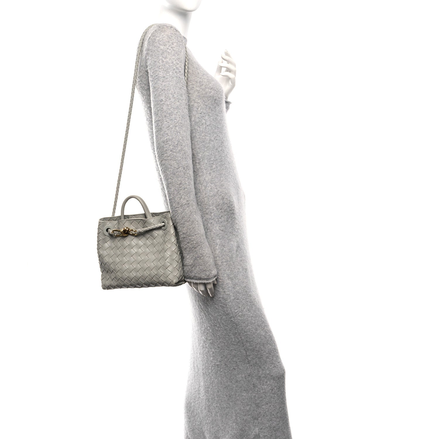 Bottega Veneta Nappa Intrecciato Small Andiamo Shoulder Bag Agate Grey 2 of 9