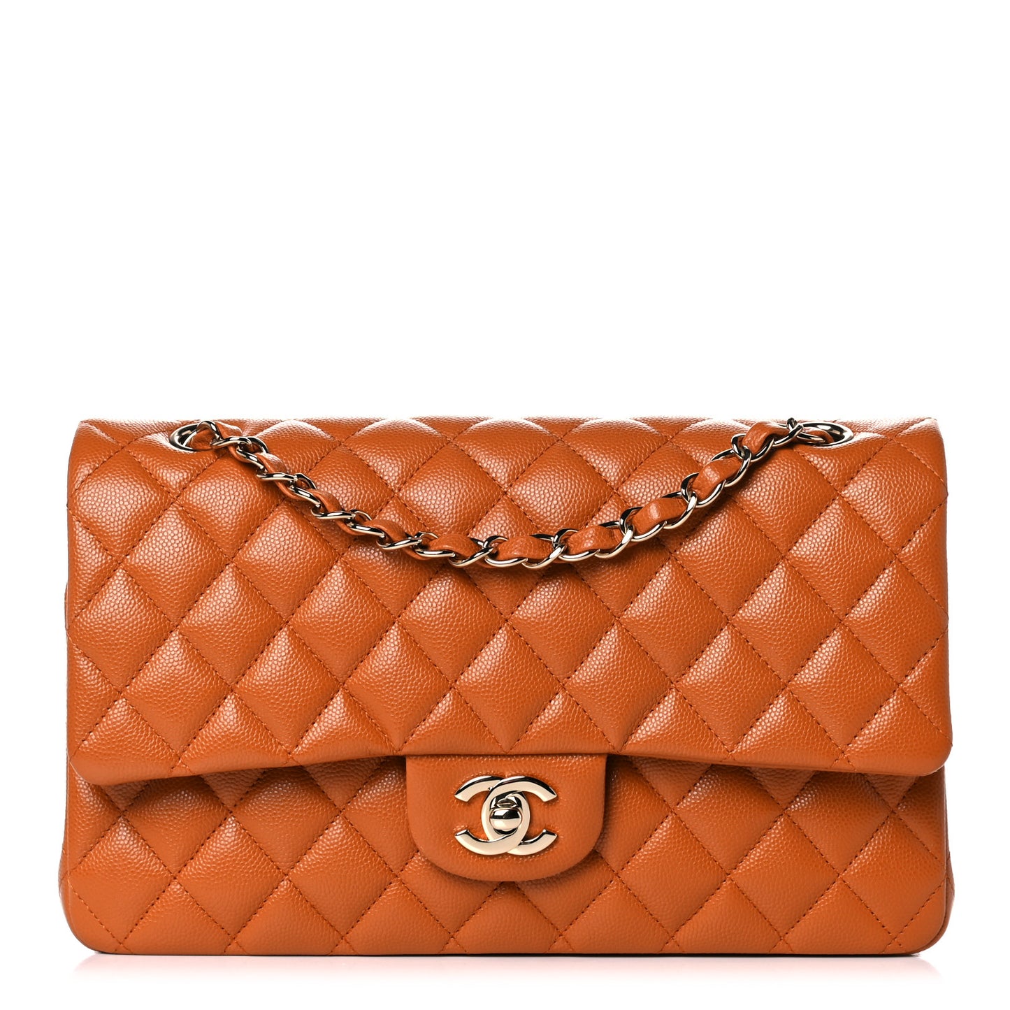 Caviar Quilted Medium Double Flap Light Brown