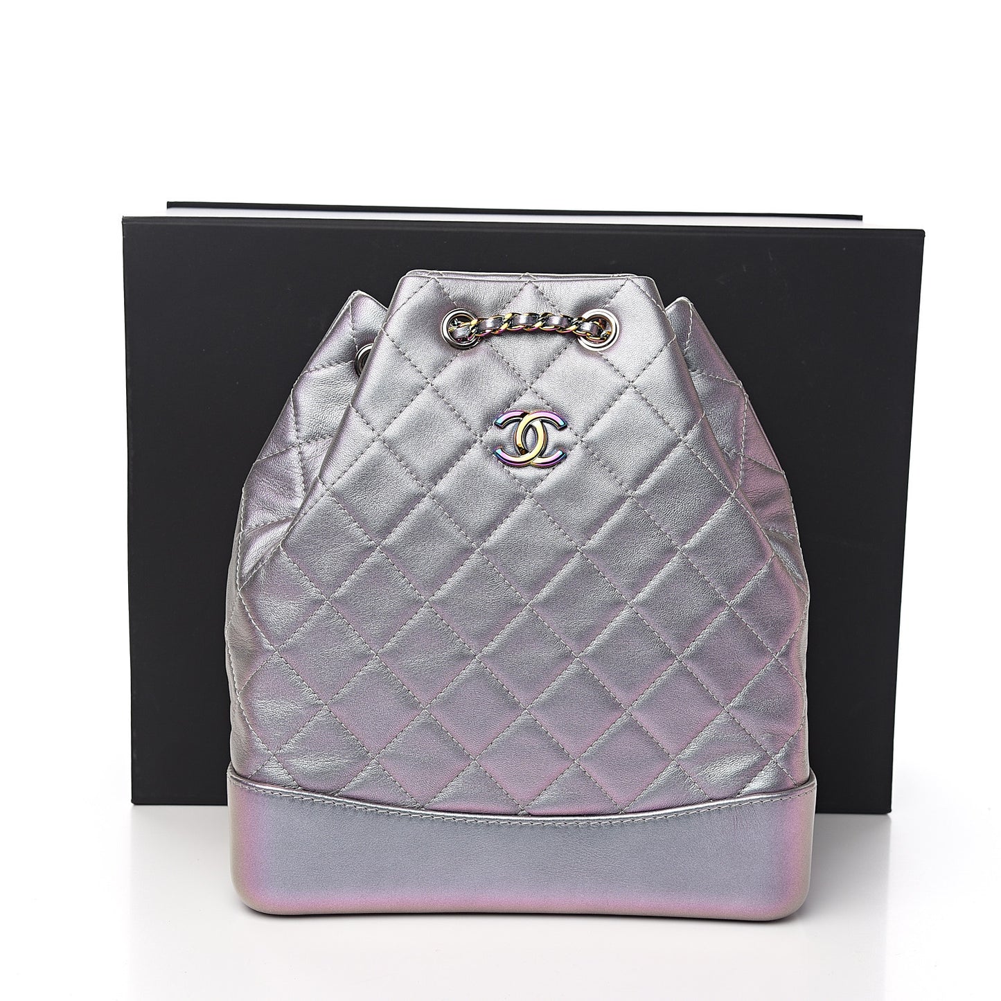 Iridescent Lambskin Calfskin Quilted Gabrielle Backpack Light Purple
