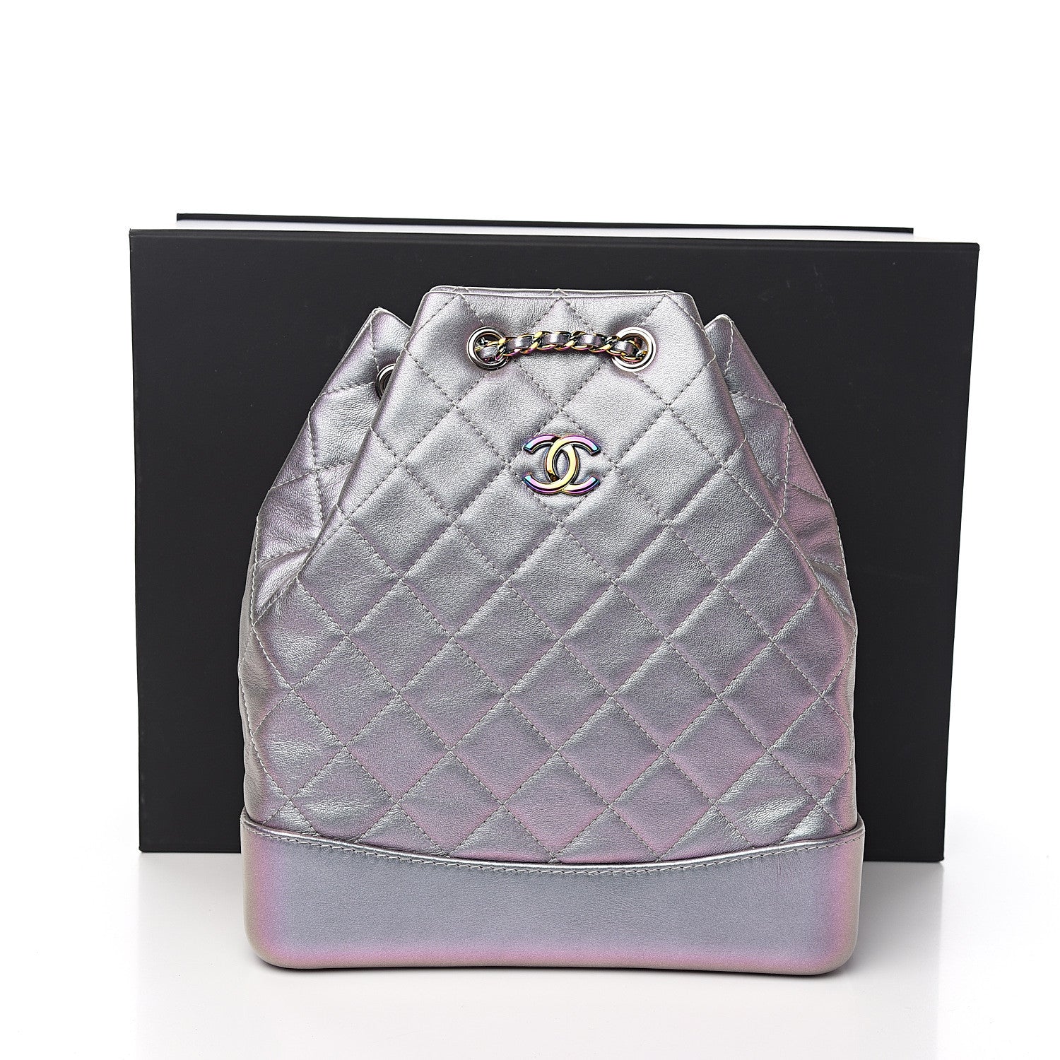 Chanel Iridescent Lambskin Calfskin Quilted Gabrielle Backpack Light Purple 9 of 9