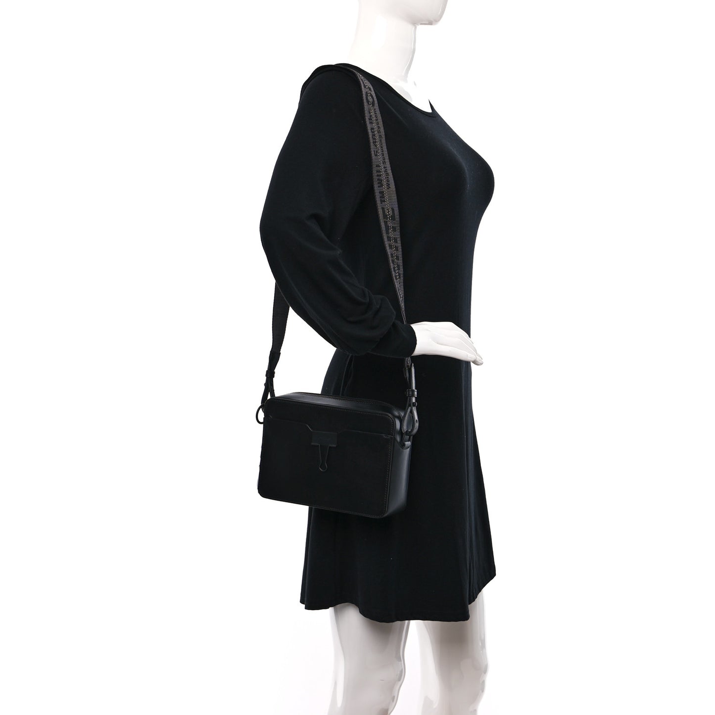 Calfskin Diag Binder Clip Camera Belt Bag Black