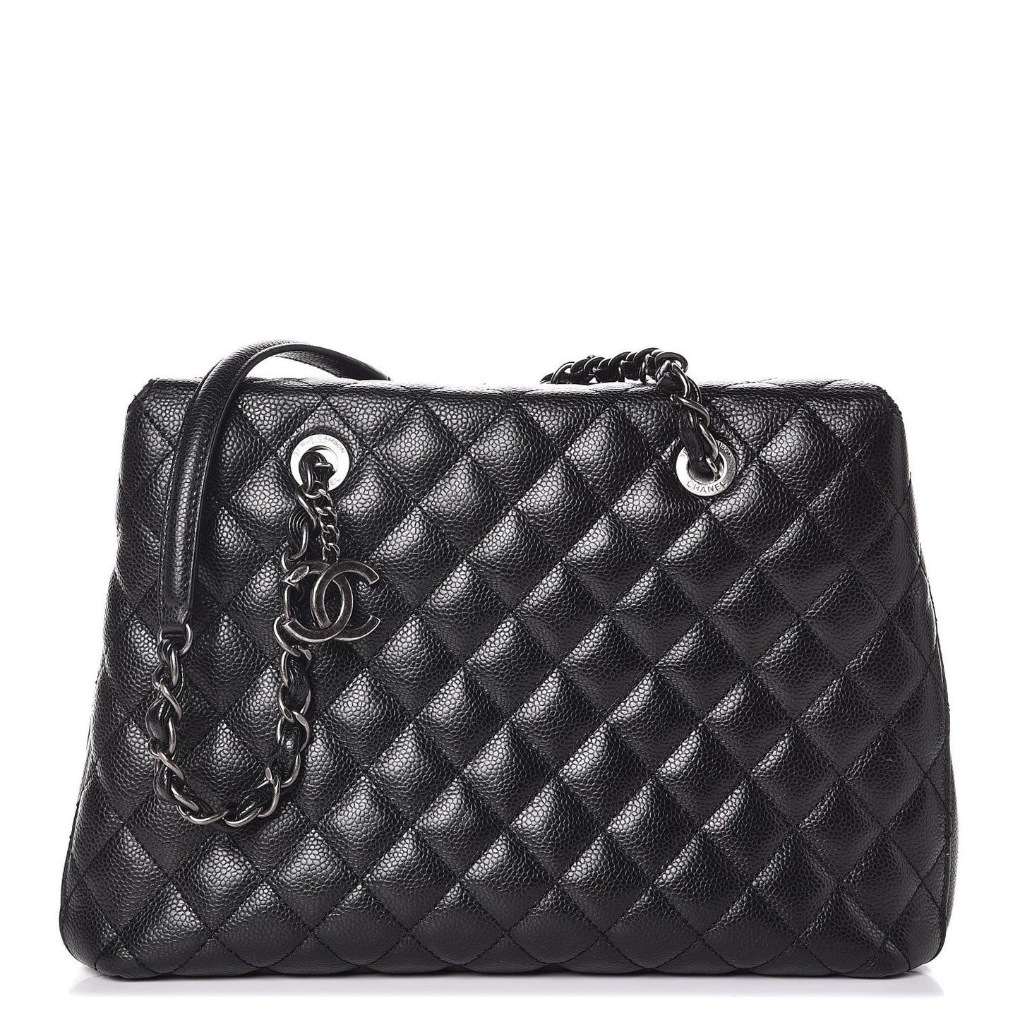 Caviar Quilted Small City Shopping Tote Black