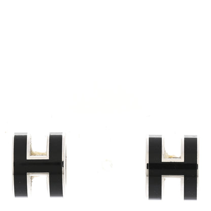 Hermes Palladium Lacquered Mini Pop H Earrings Black 1 of 5