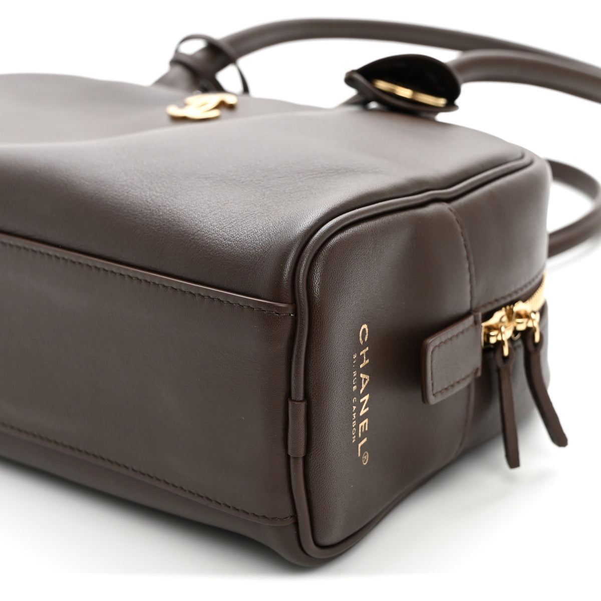 Calfskin Large Perfect Bowling Bag Dark Brown
