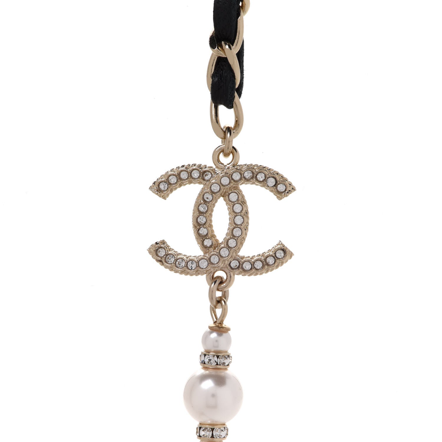 Chanel Pearl Crystal Lambskin CC Long Necklace Gold Black 4 of 6