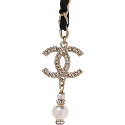 Chanel Pearl Crystal Lambskin CC Long Necklace Gold Black 4 of 6