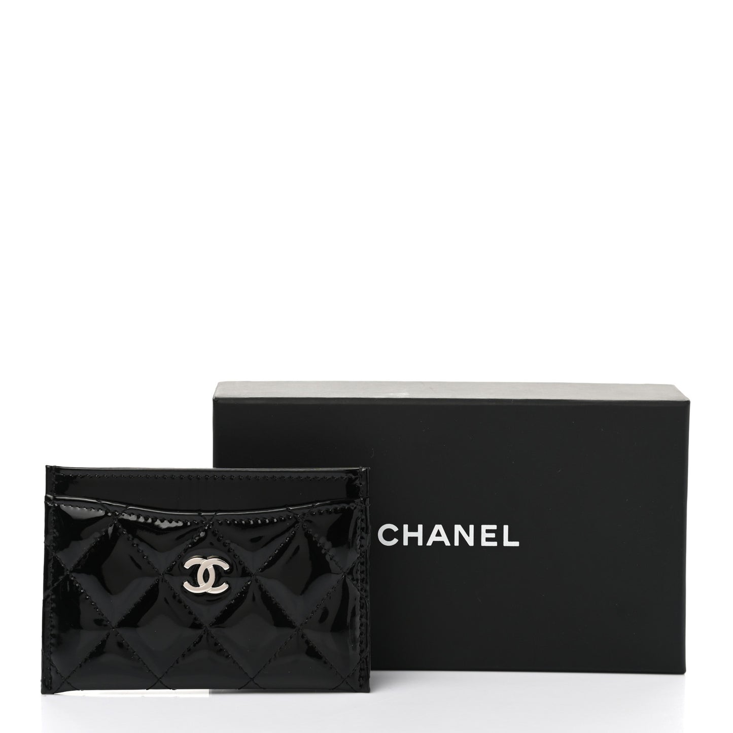 Patent Calfskin Quilted Card Holder Black