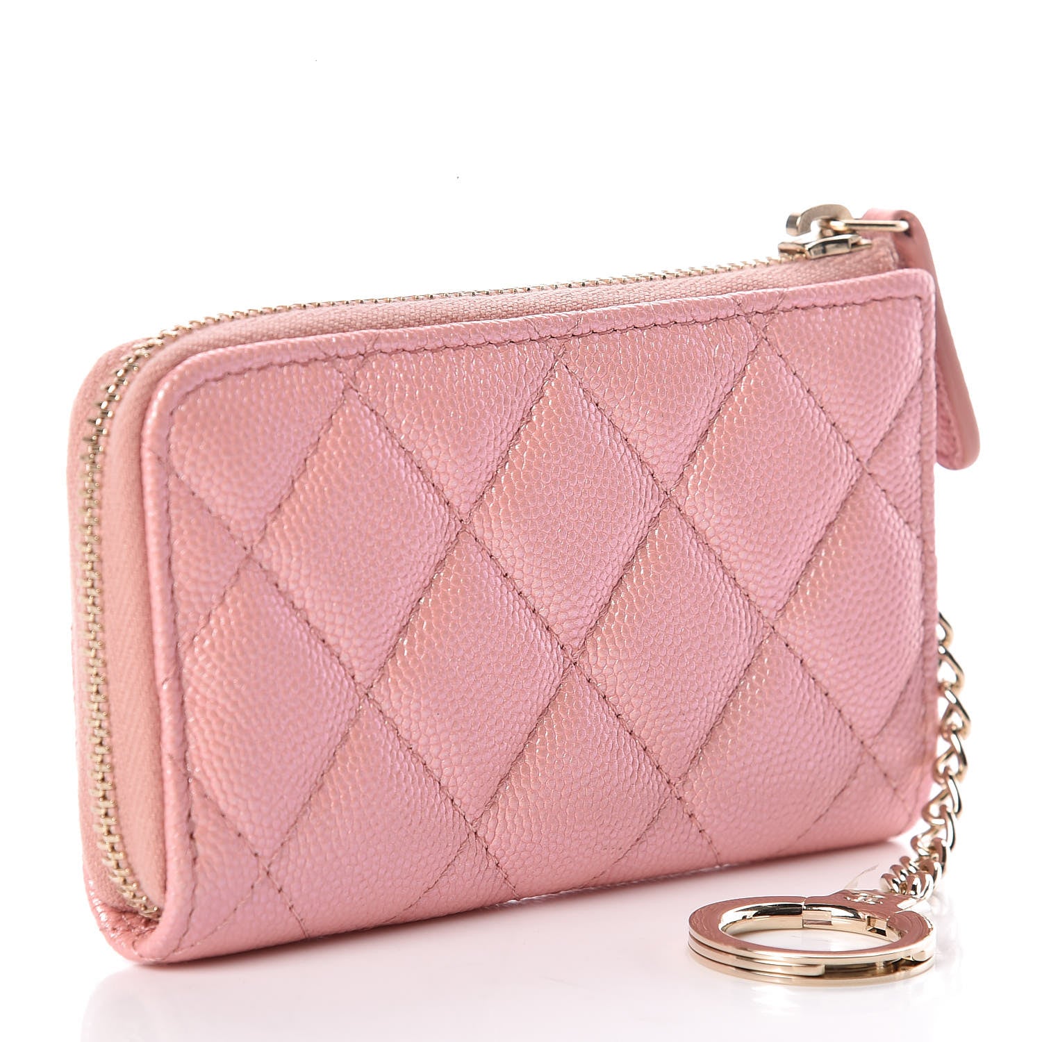 Chanel Iridescent Caviar Quilted Zipped Key Holder Case Rose Pink 3 of 8