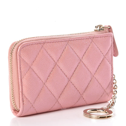 Chanel Iridescent Caviar Quilted Zipped Key Holder Case Rose Pink 3 of 8