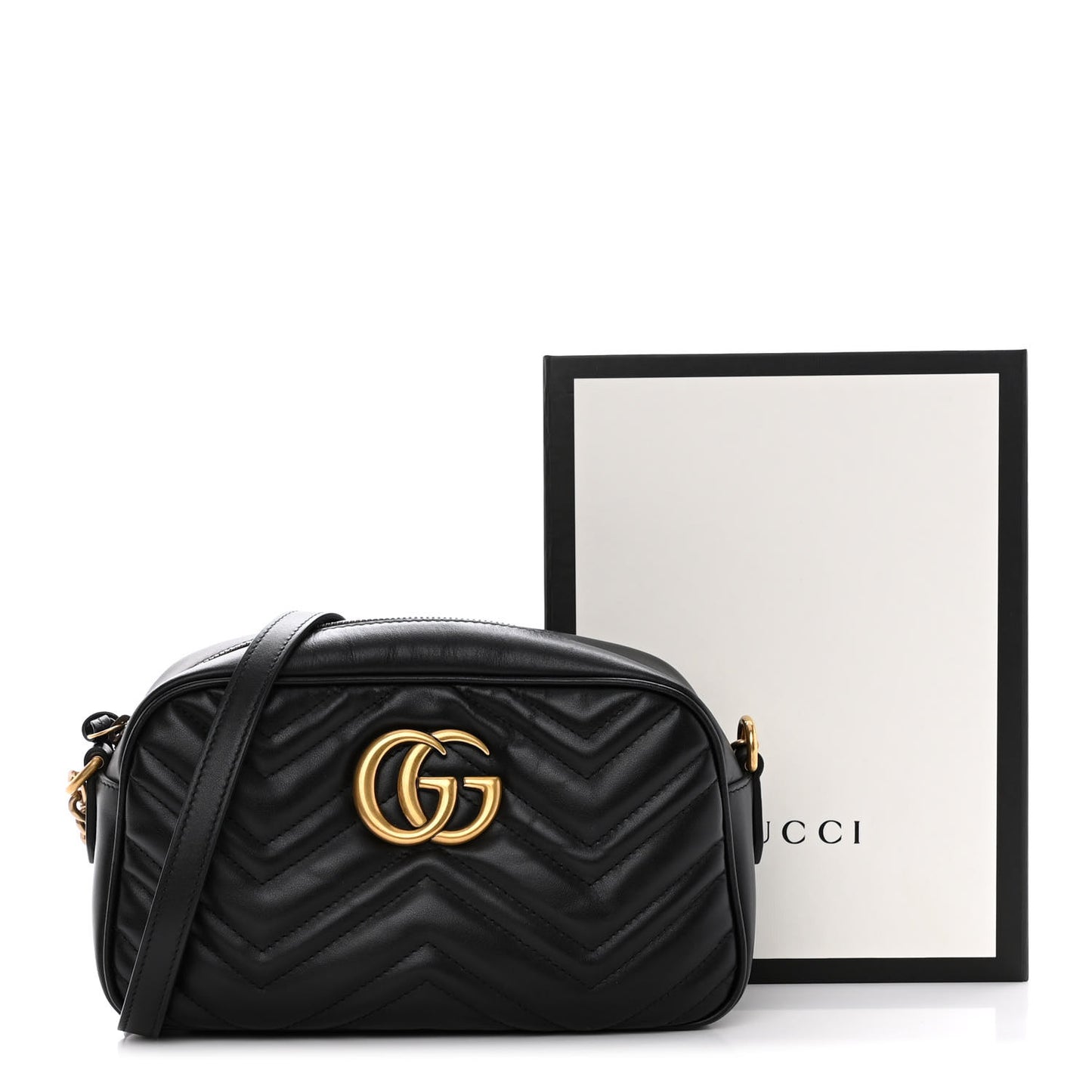 Calfskin Matelasse Small GG Marmont Chain Shoulder Bag Black