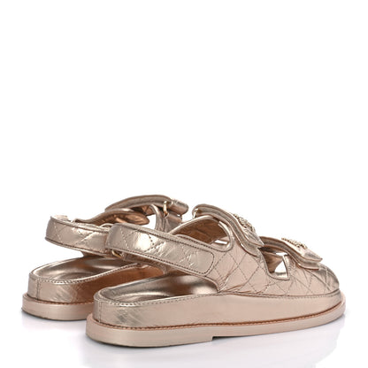 Chanel Iridescent Lambskin Quilted Velcro Dad Sandals 36.5 Light Bronze 4 of 13