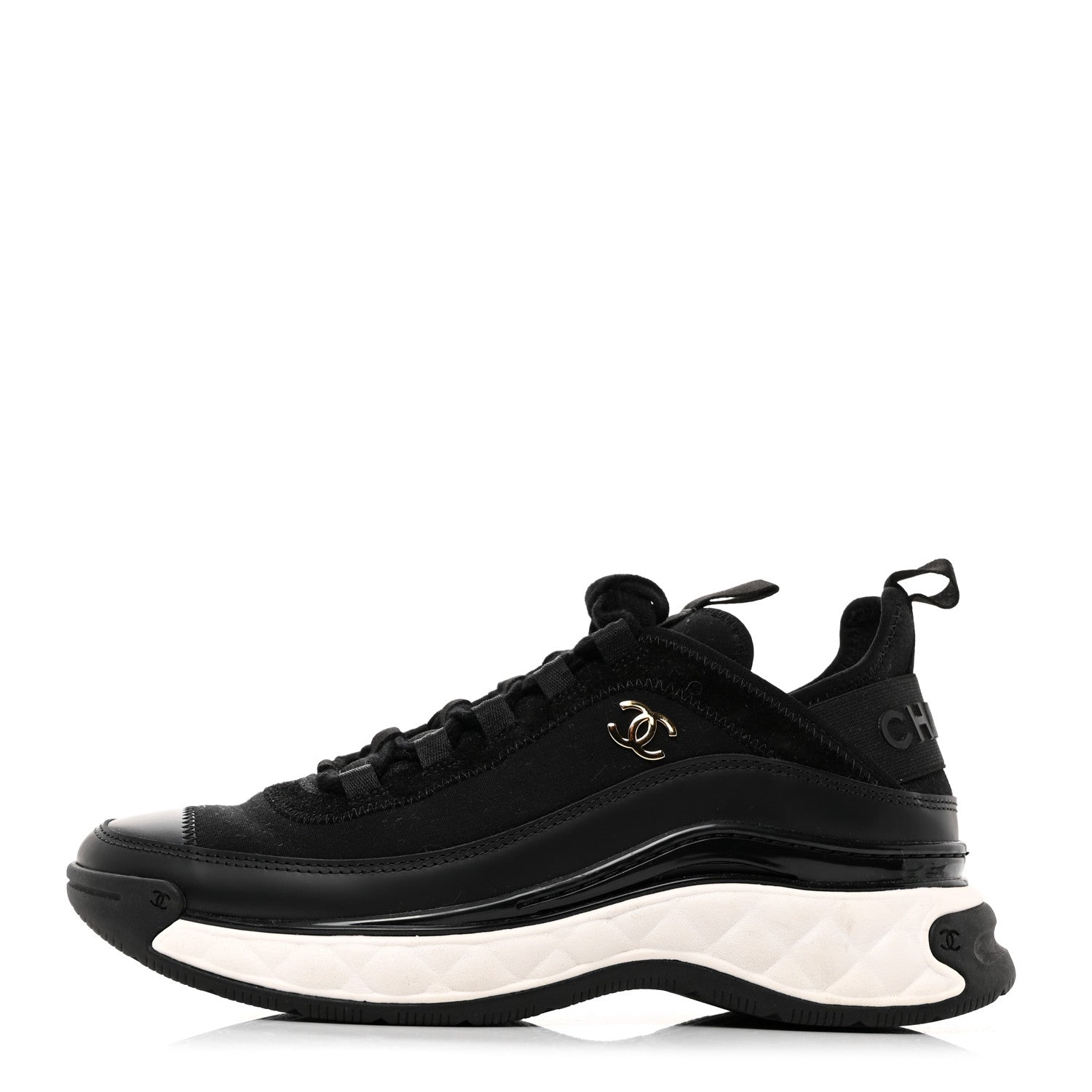 Chanel Velvet Calfskin Mixed Fibers CC Sneakers 36.5 Black 1 of 9