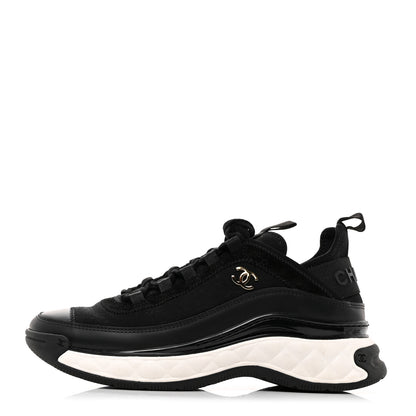 Chanel Velvet Calfskin Mixed Fibers CC Sneakers 36.5 Black 1 of 9
