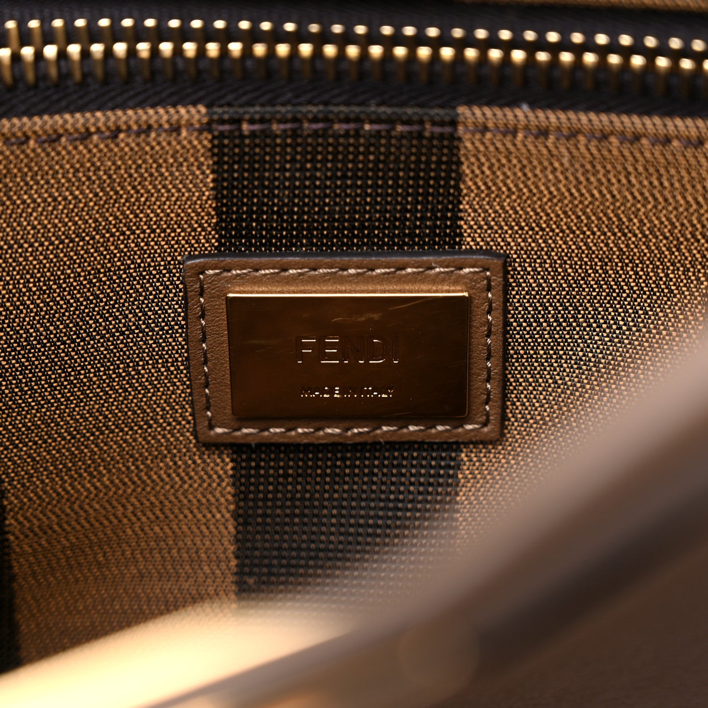 Vitello Seta Fabric Jacquard Pequin Medium Peekaboo Iconic Satchel Foresta Tobacco