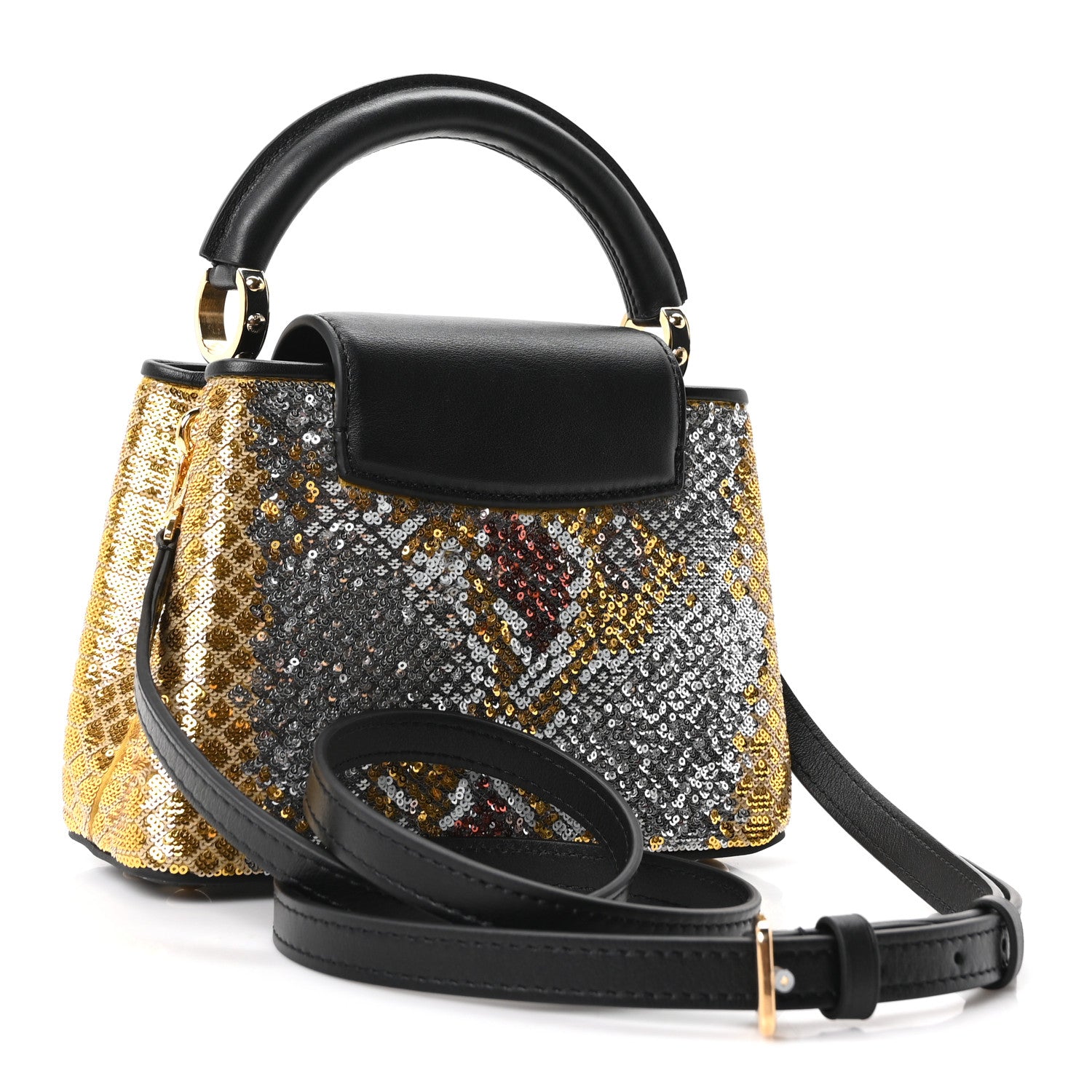 Louis Vuitton Calfskin Sequin Mini Capucines Gold Black 3 of 9