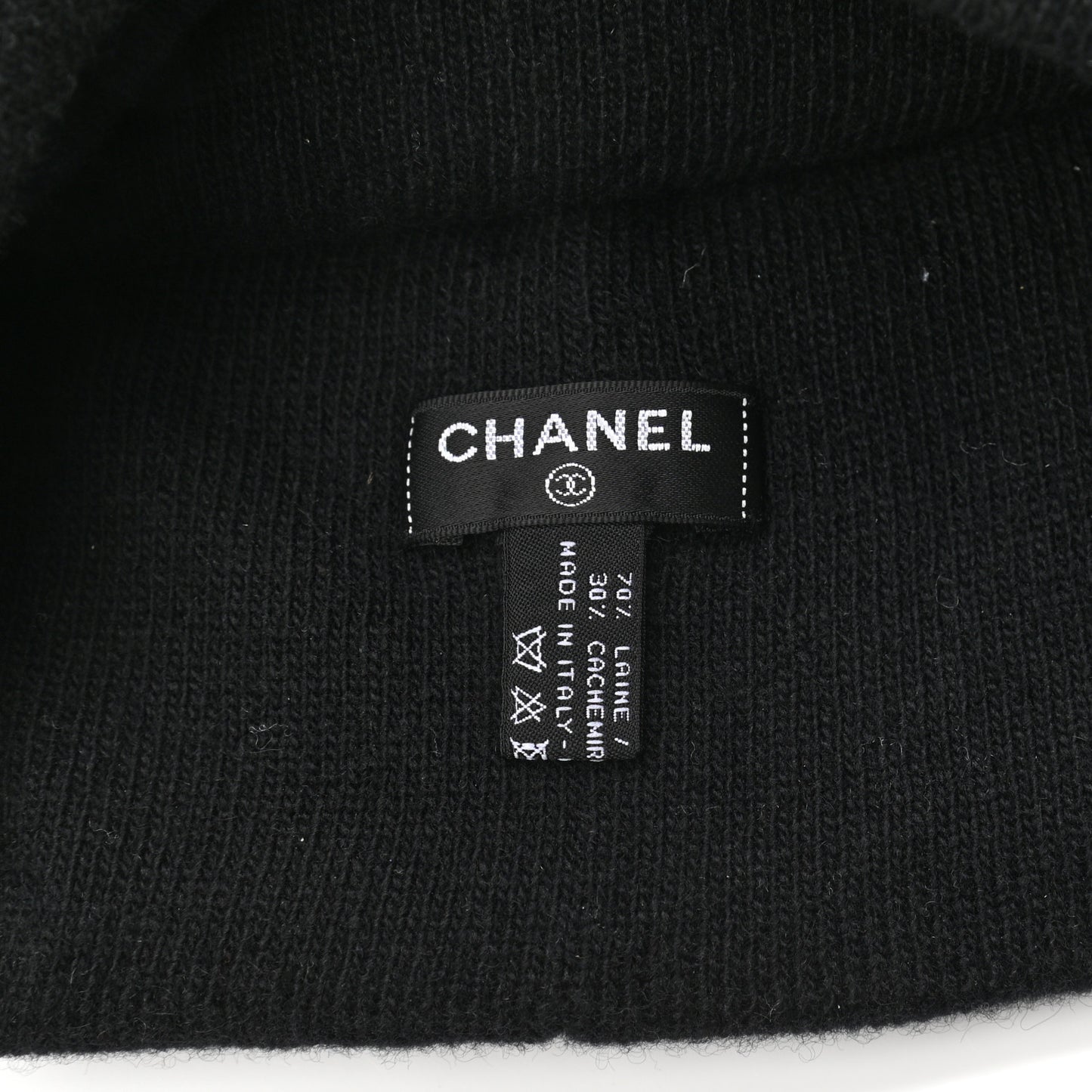 Wool Cashmere Logo Beanie Hat Black Light Grey