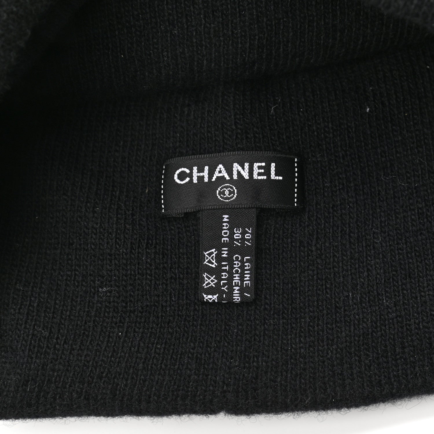 Chanel Wool Cashmere Logo Beanie Hat Black Light Grey 4 of 4
