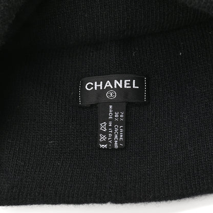 Chanel Wool Cashmere Logo Beanie Hat Black Light Grey 4 of 4