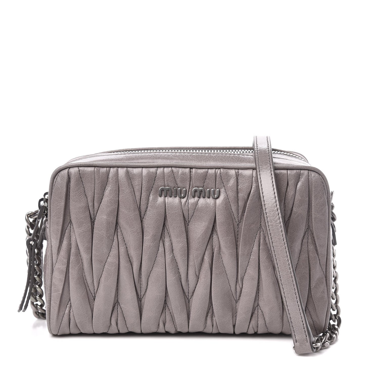 Vitello Lux Matelasse Double Zip Shoulder Bag Pomice
