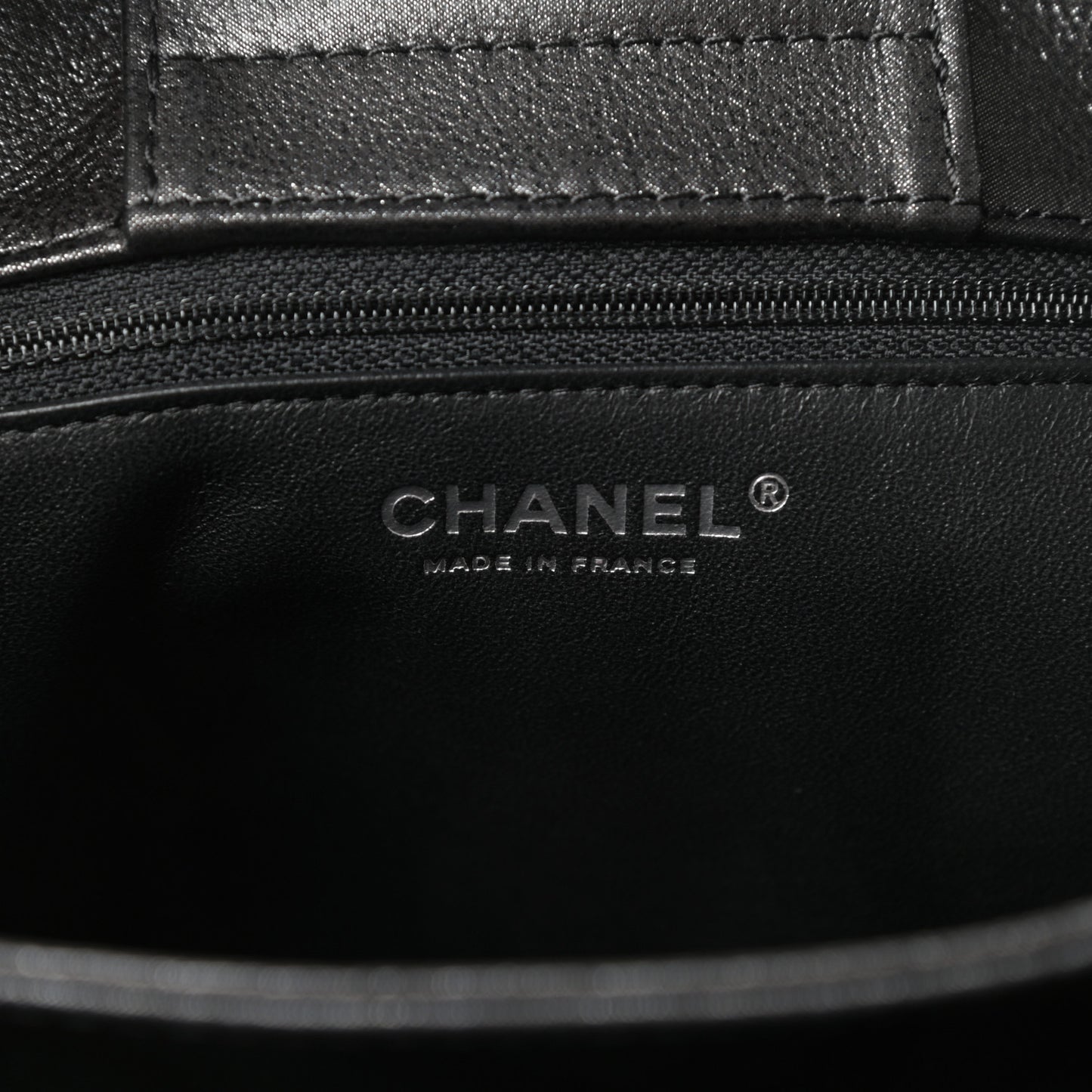 Iridescent Calfskin CC East West Shopping Tote Grey