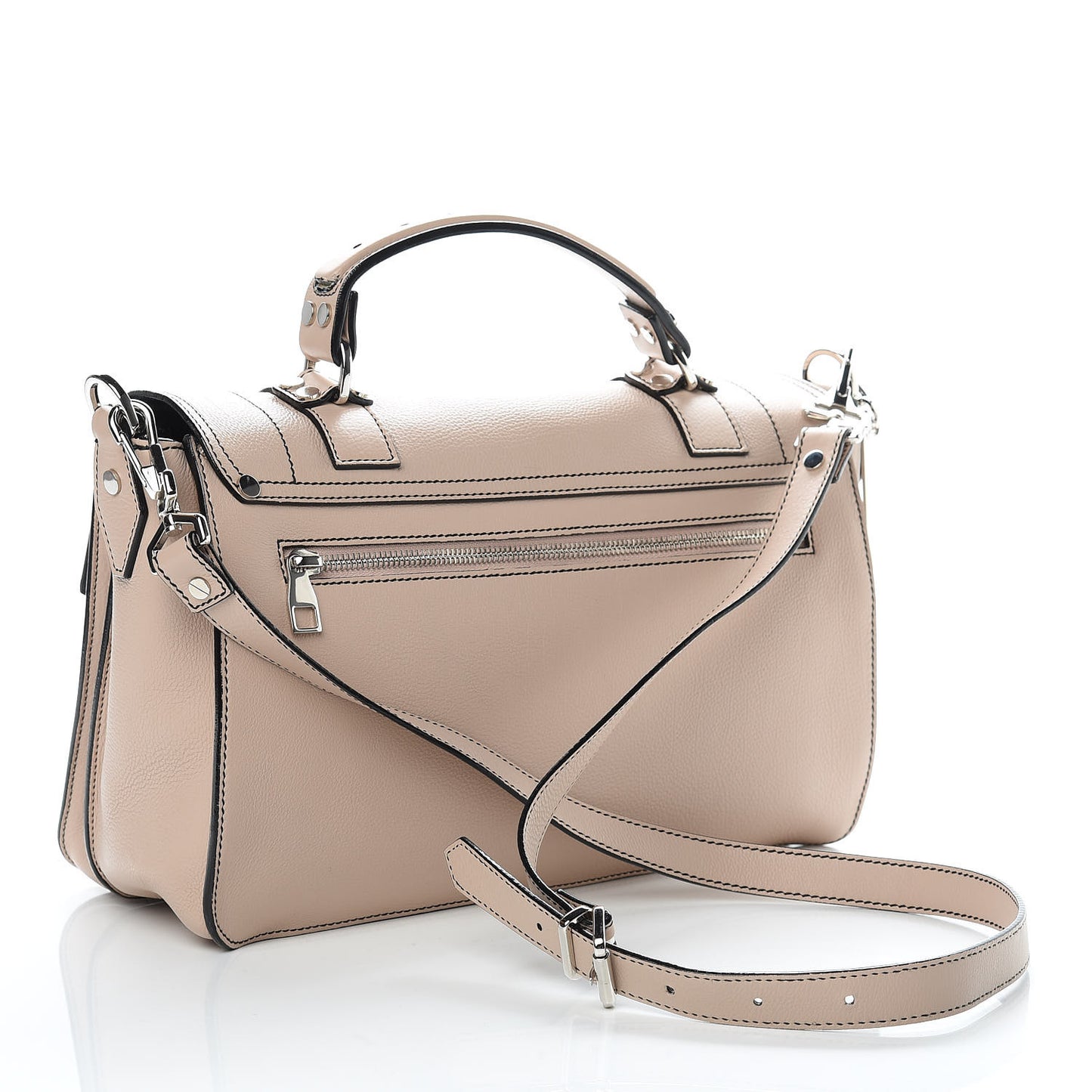 Grained Calfskin Medium Contrast Stitch PS1 Satchel Sand