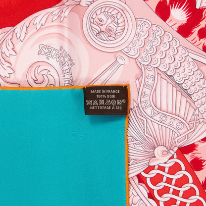 Hermes Silk Plumets du Roy Scarf 90 Vert Rose Blanc 4 of 4