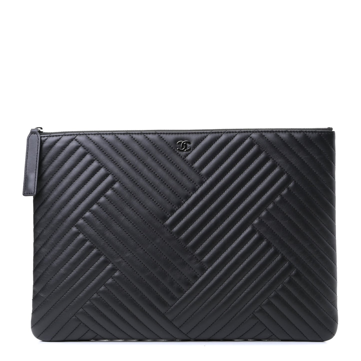 Lambskin Quilted Large Crossing Cosmetic Case Black