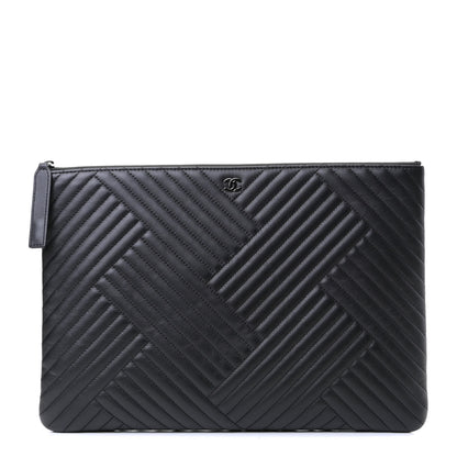 Chanel Lambskin Quilted Large Crossing Cosmetic Case Black 1 of 5