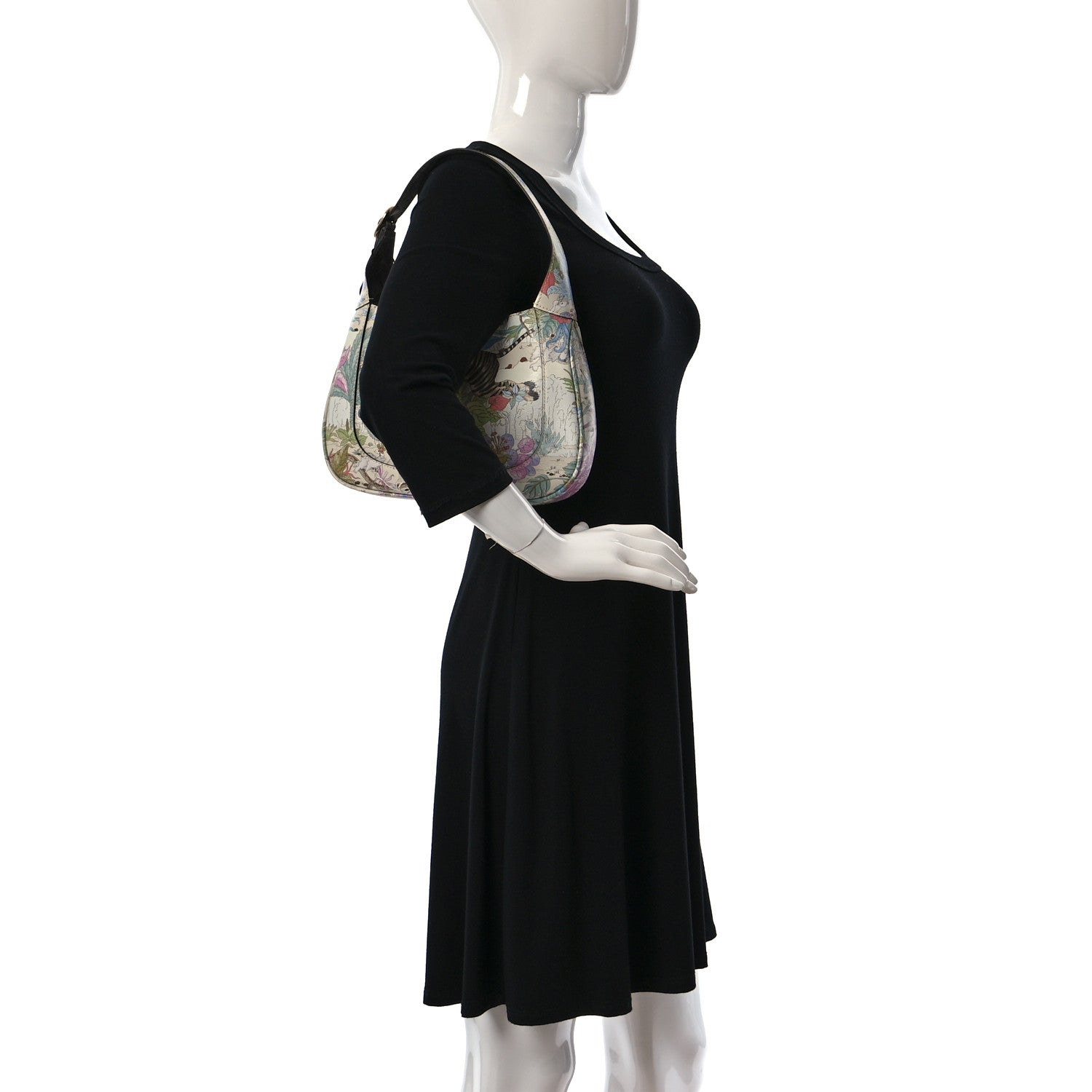Gucci New Shangai Calfskin Tiger Savanah Small Jackie 1961 Hobo Chalky White Multicolor 2 of 8