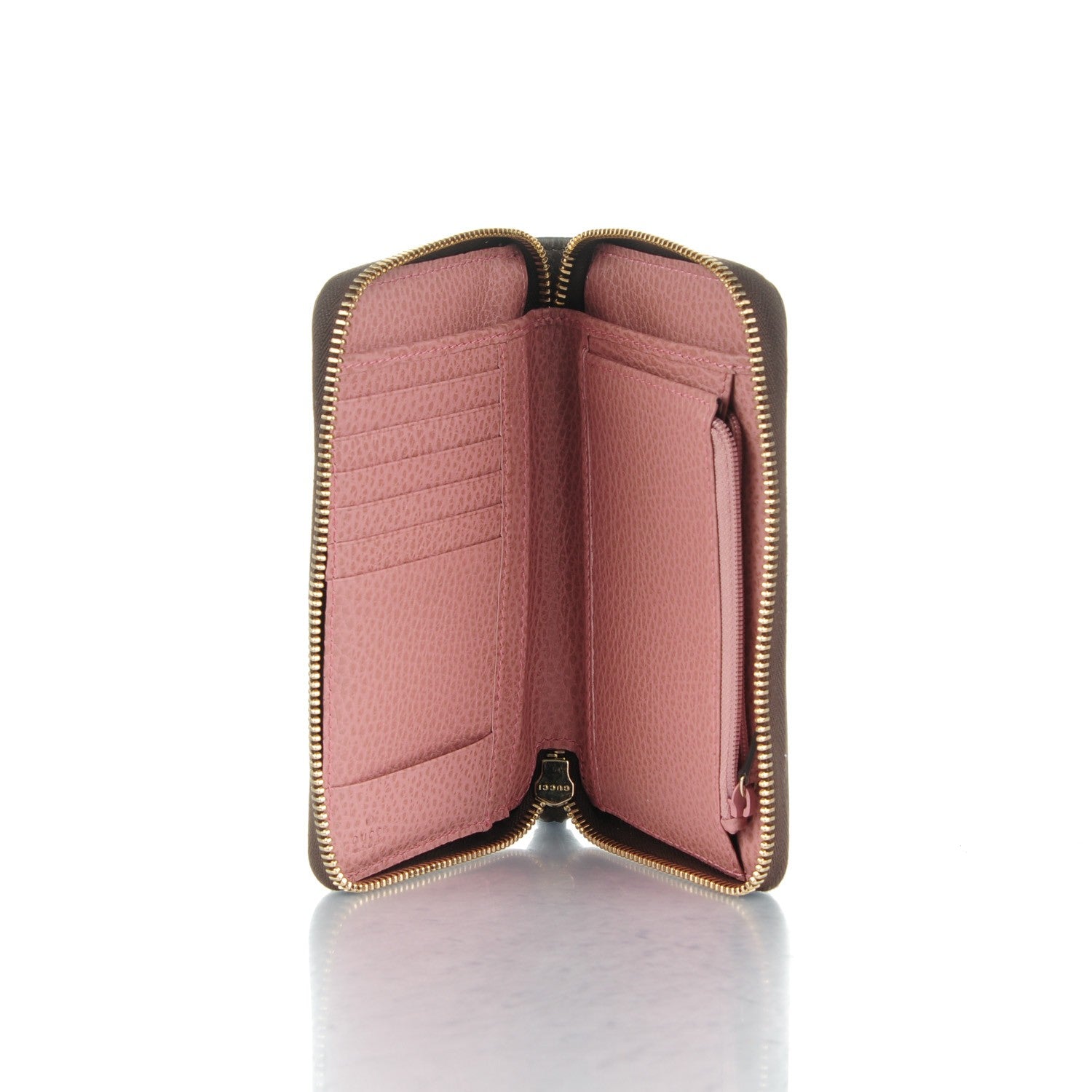Gucci Dollar Calfskin Bi-Color Medium Swing Zip Around Wallet Grey Field Soft Pink 5 of 7