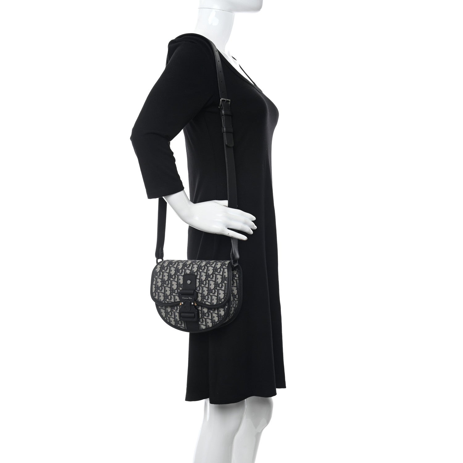 Christian Dior Oblique Grained Calfskin Mini Gallop Bag With Strap Black Beige 2 of 9