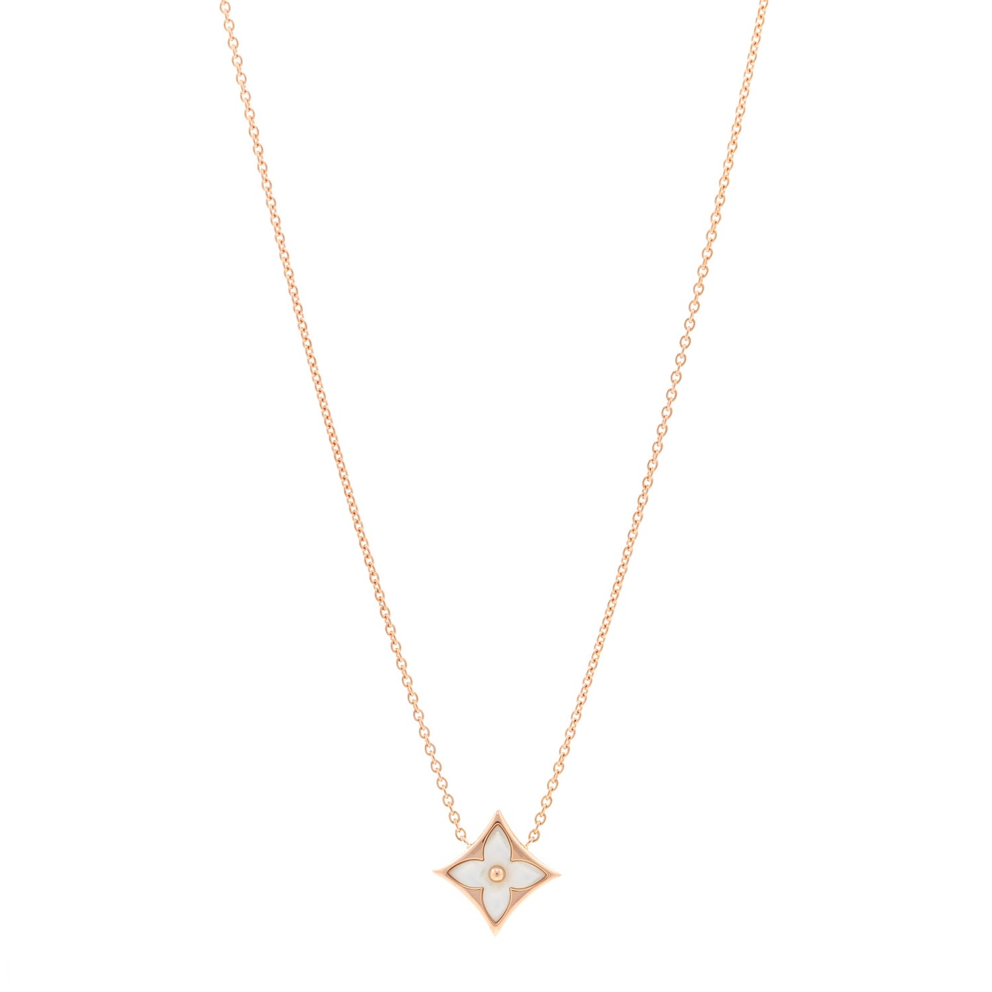 18K Pink Gold Mother of Pearl Color Blossom Star Pendant Necklace