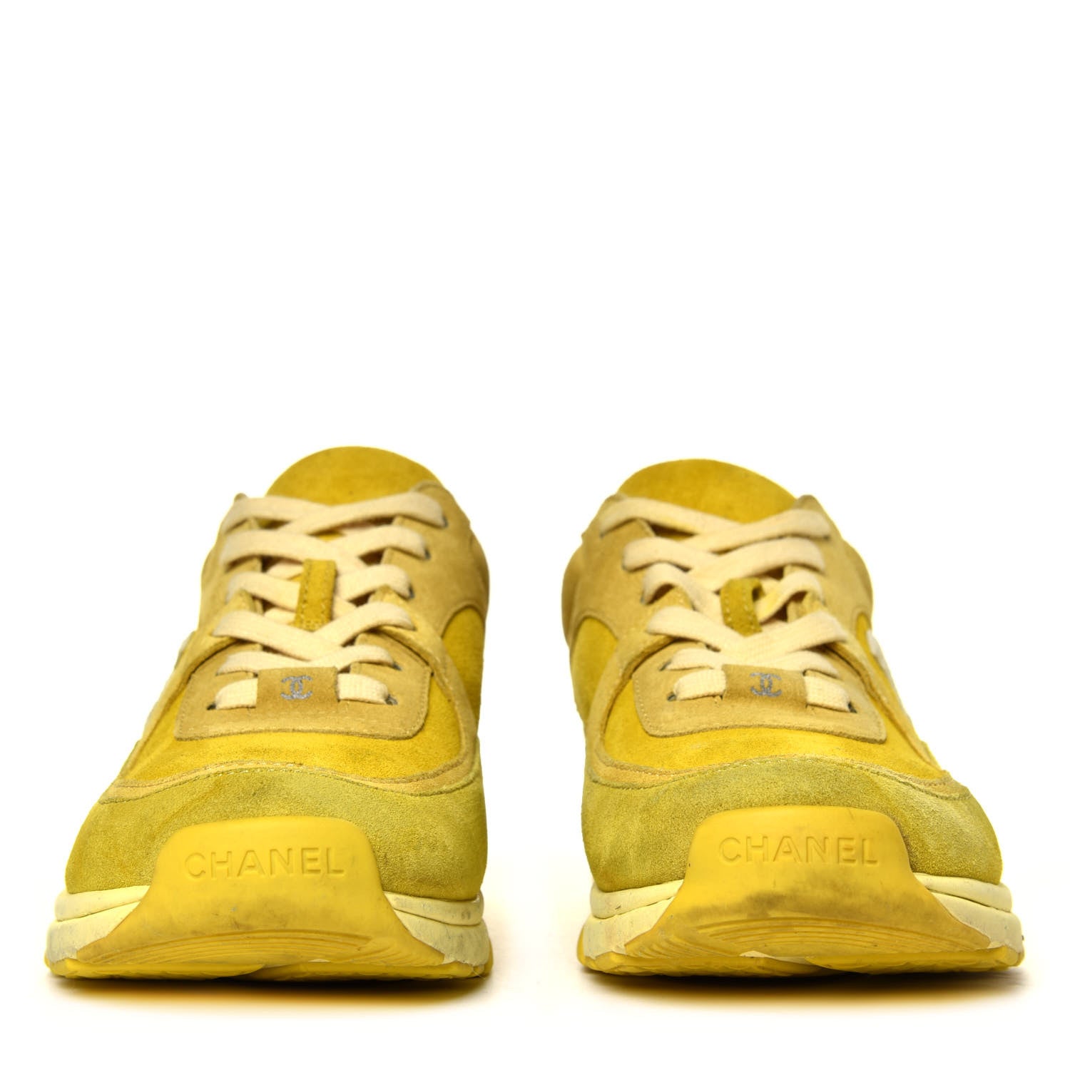 Chanel Suede Calfskin CC Sneakers 39.5 Yellow 2 of 9