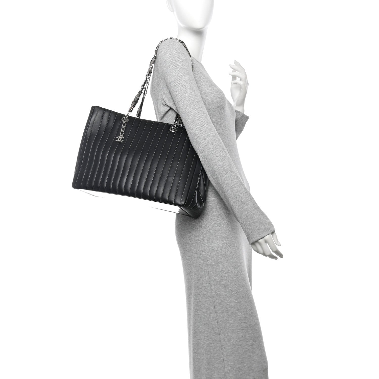 Chanel Lambskin Vertical Quilted Large Mademoiselle Tote Black 2 of 10