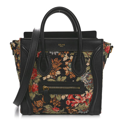 Celine Calfskin Lambskin Canvas Jacquard Floral Nano Luggage Black 1 of 9