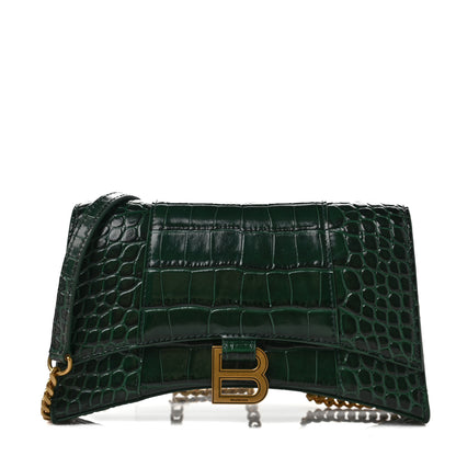 Balenciaga Shiny Calfskin Crocodile Embossed Small Hourglass Evening Chain Bag Forest Green 1 of 5