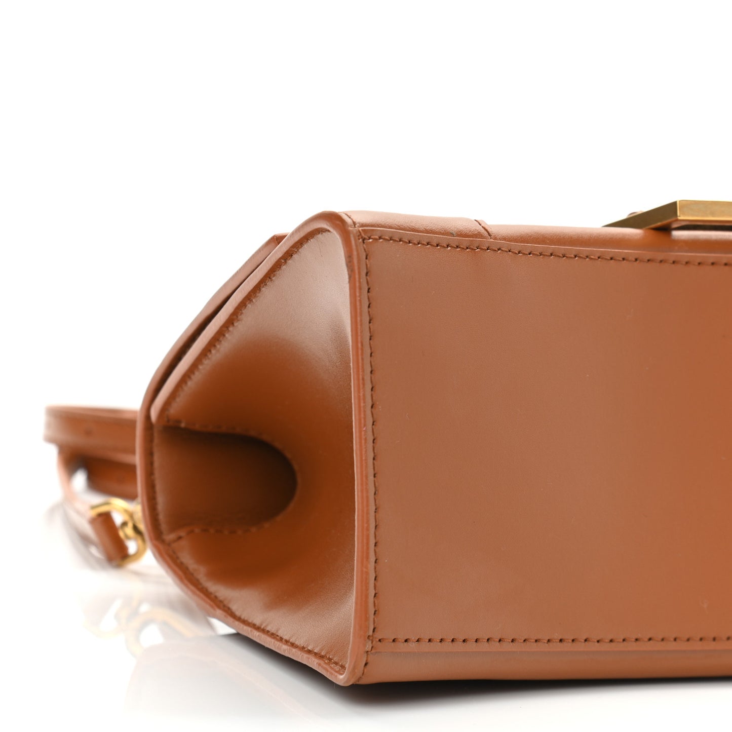 Shiny Box Calfskin Small Hourglass Top Handle Bag Camel