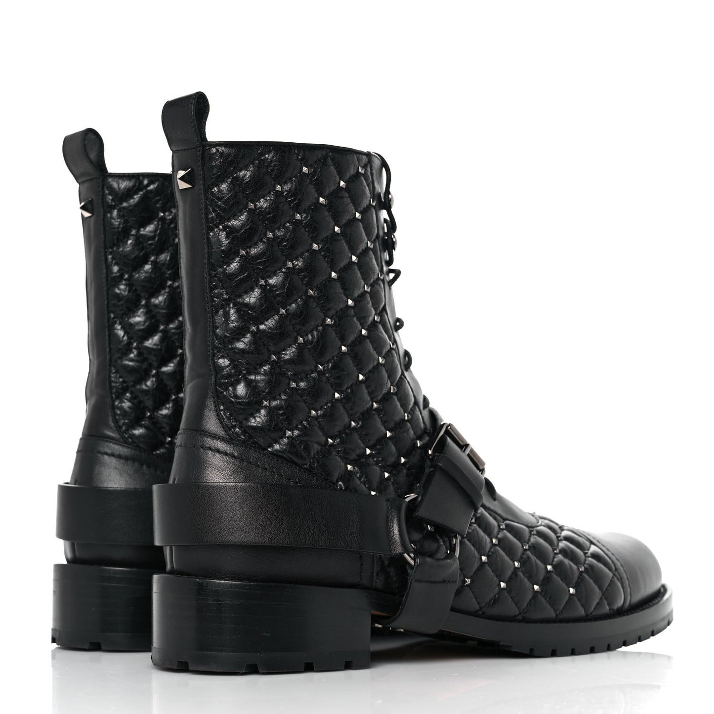 Crackled Lambskin Rockstud Spike 20mm Combat Boots 41 Black