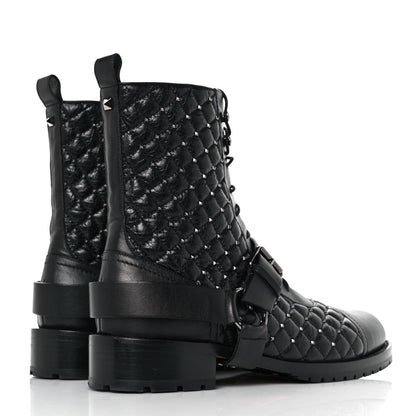 Valentino Garavani Crackled Lambskin Rockstud Spike 20mm Combat Boots 41 Black 4 of 8
