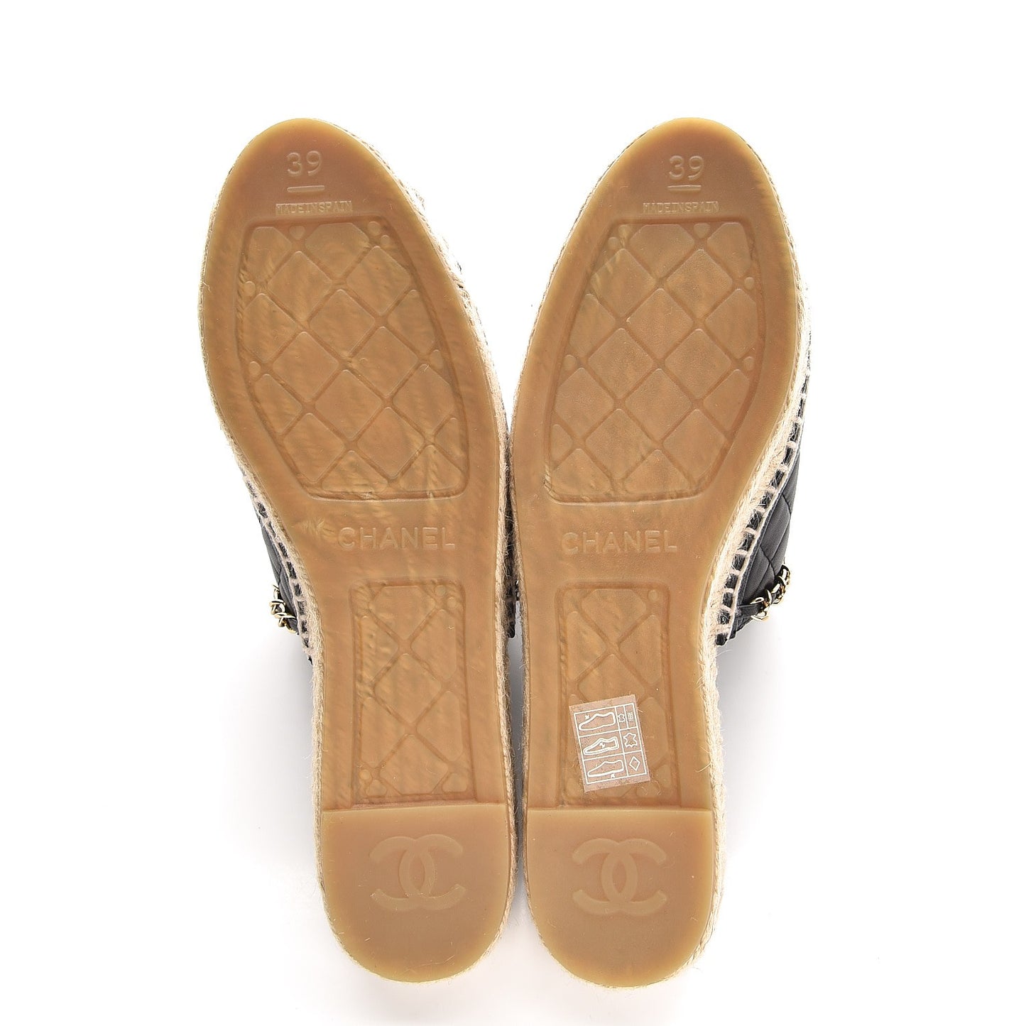 Lambskin Grosgrain Quilted CC Chain Espadrille Mules 39 Black