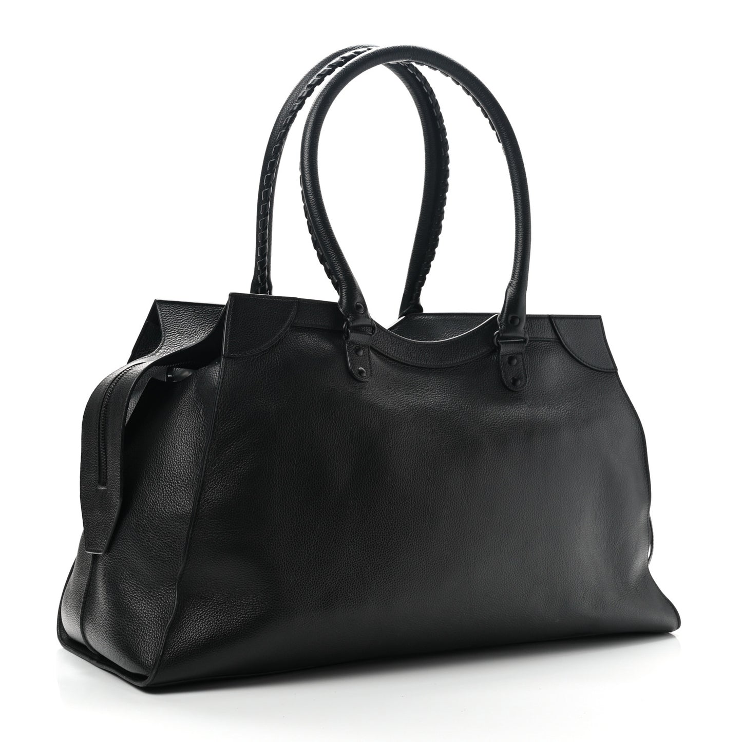 Grained Calfskin Neo Classic Black Hardware Large Top Handle Bag Black