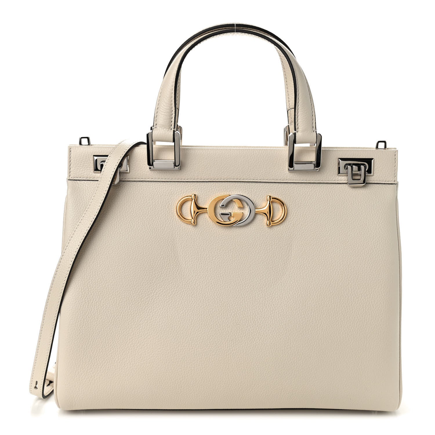 Gucci Grainy Calfskin Medium Zumi Top Handle Bag Mystic White 1 of 9