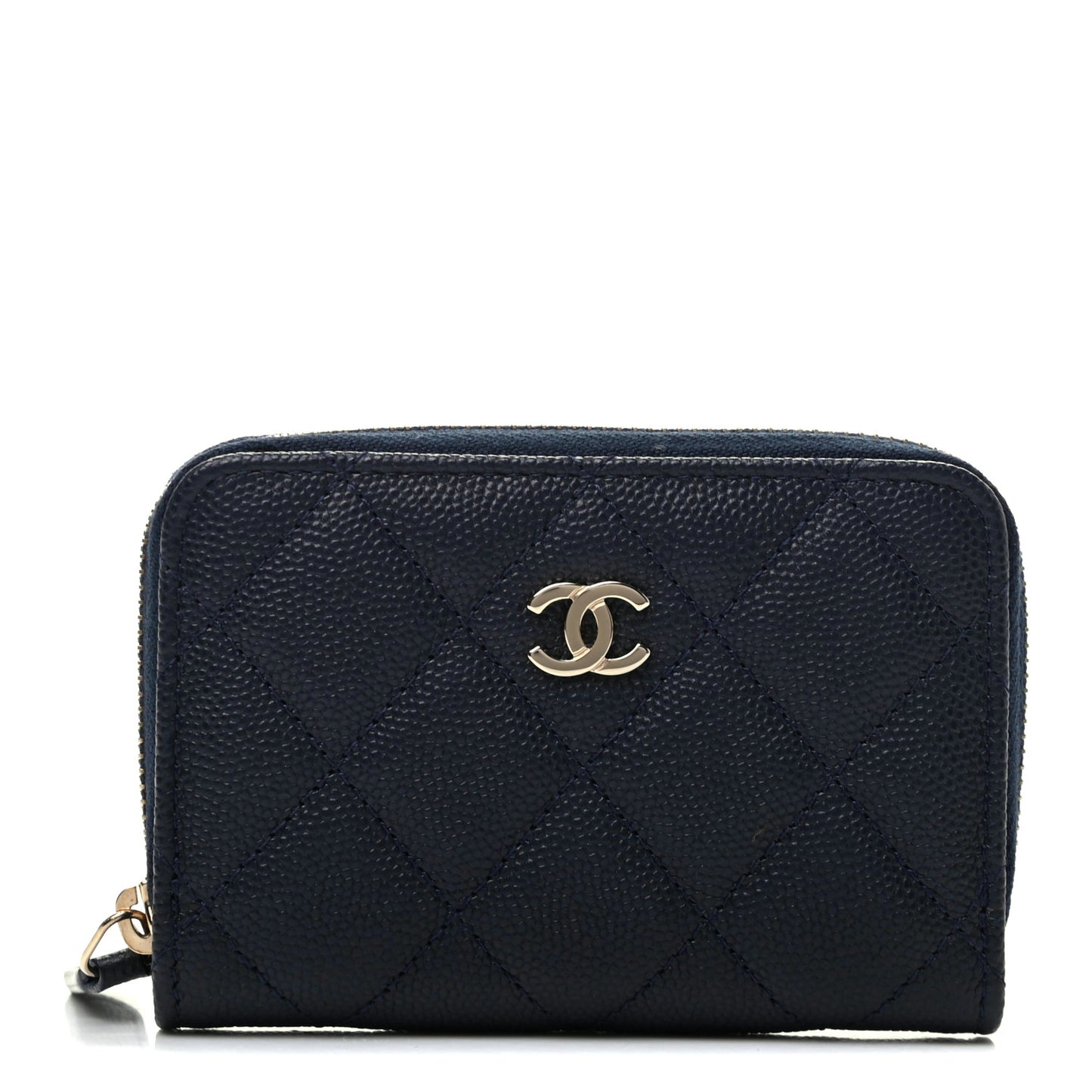 Caviar Quilted Zip Coin Purse Dark Blue