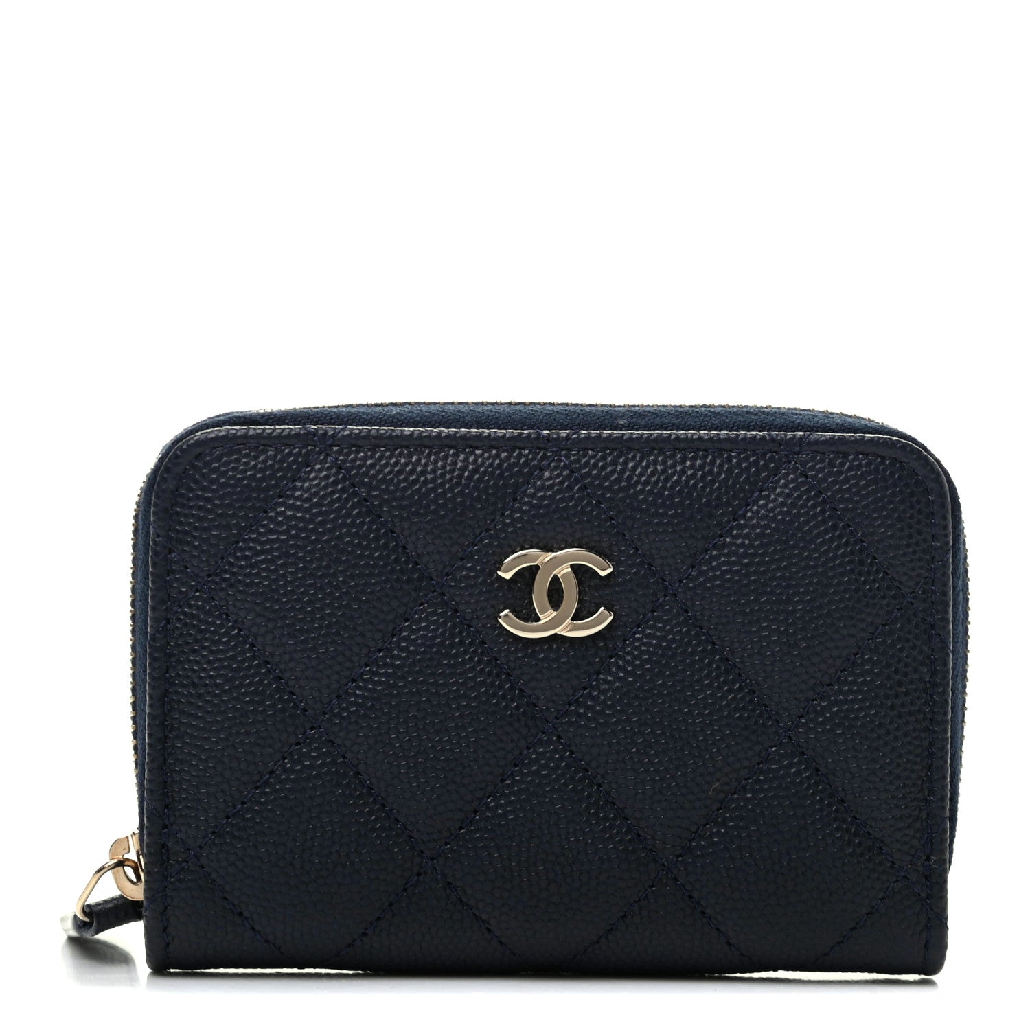 Chanel Caviar Quilted Zip Coin Purse Dark Blue 1 of 8
